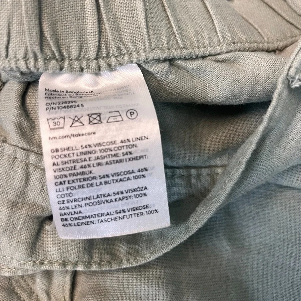 H&M Linen Blend Straight Retro Trouser Pants Women's Sz 12 Green Grey Beach Wide